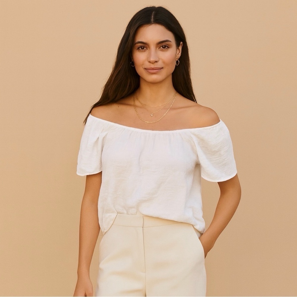 Kona Sol White Off Shoulder Boho Women’s Top Classic Size Medium